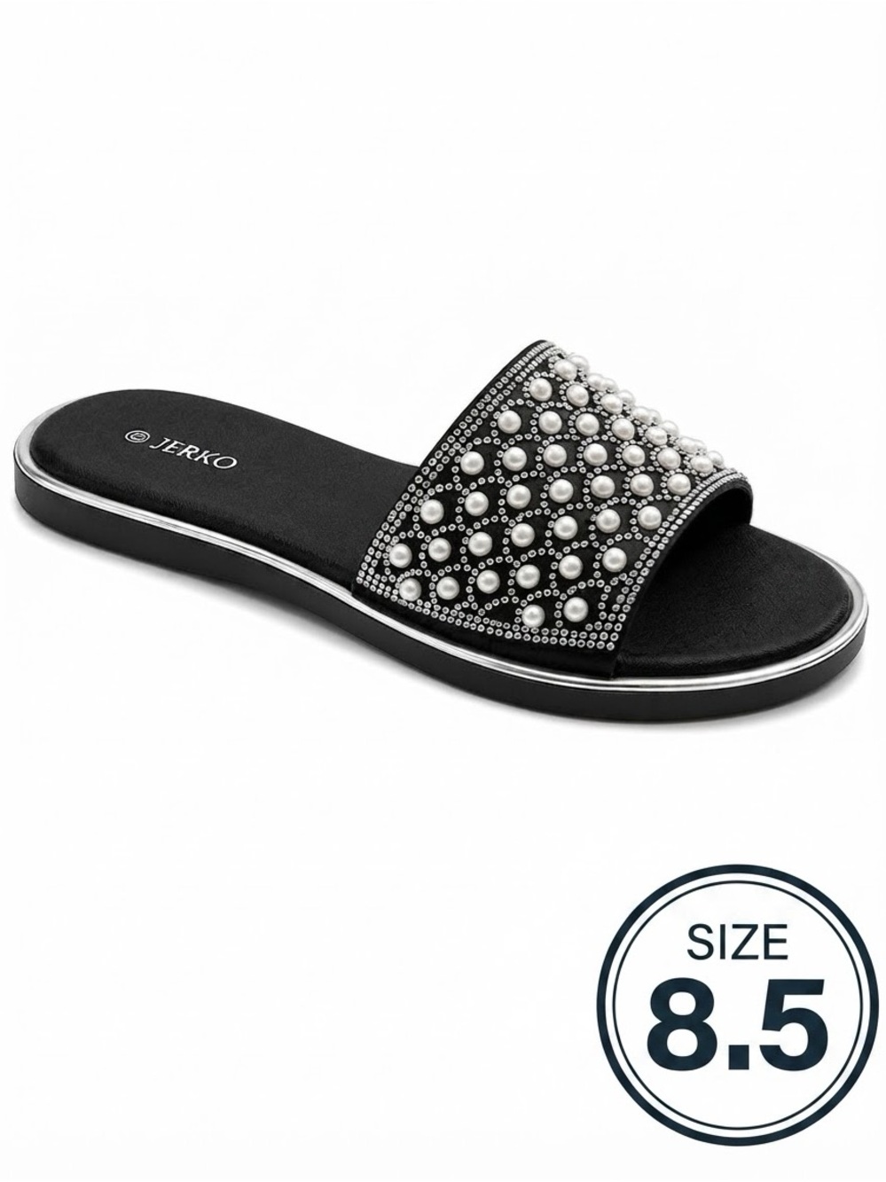 Black Pearl-Embellished Slide Sandal